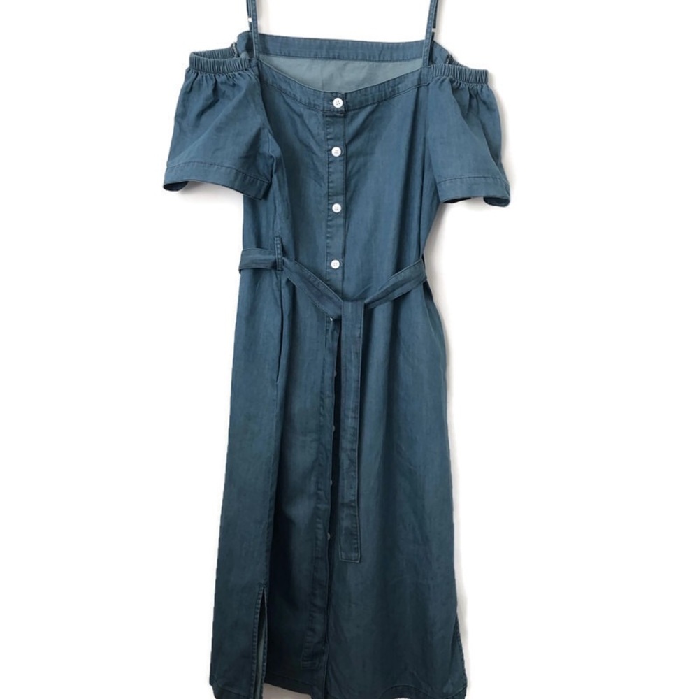 Light denim button down midi dress